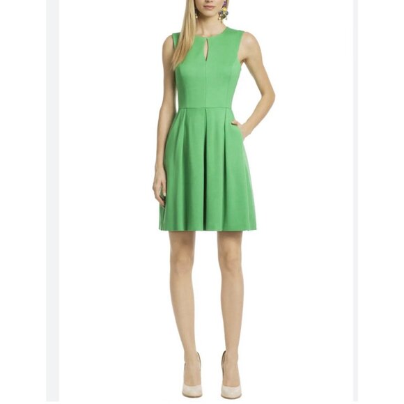 Trina Turk A Line Pocket Dress Small 4 Green Stretch Sleeveless Career Church - Picture 1 of 9